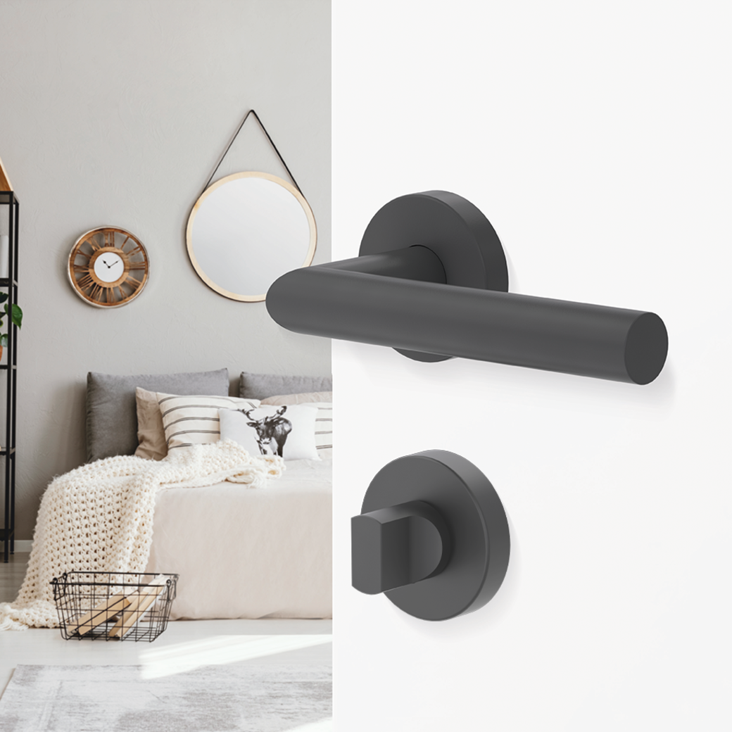 Türgriffgarnitur L-FORM Klipptechnik Rosetten rund WC Anthrazit