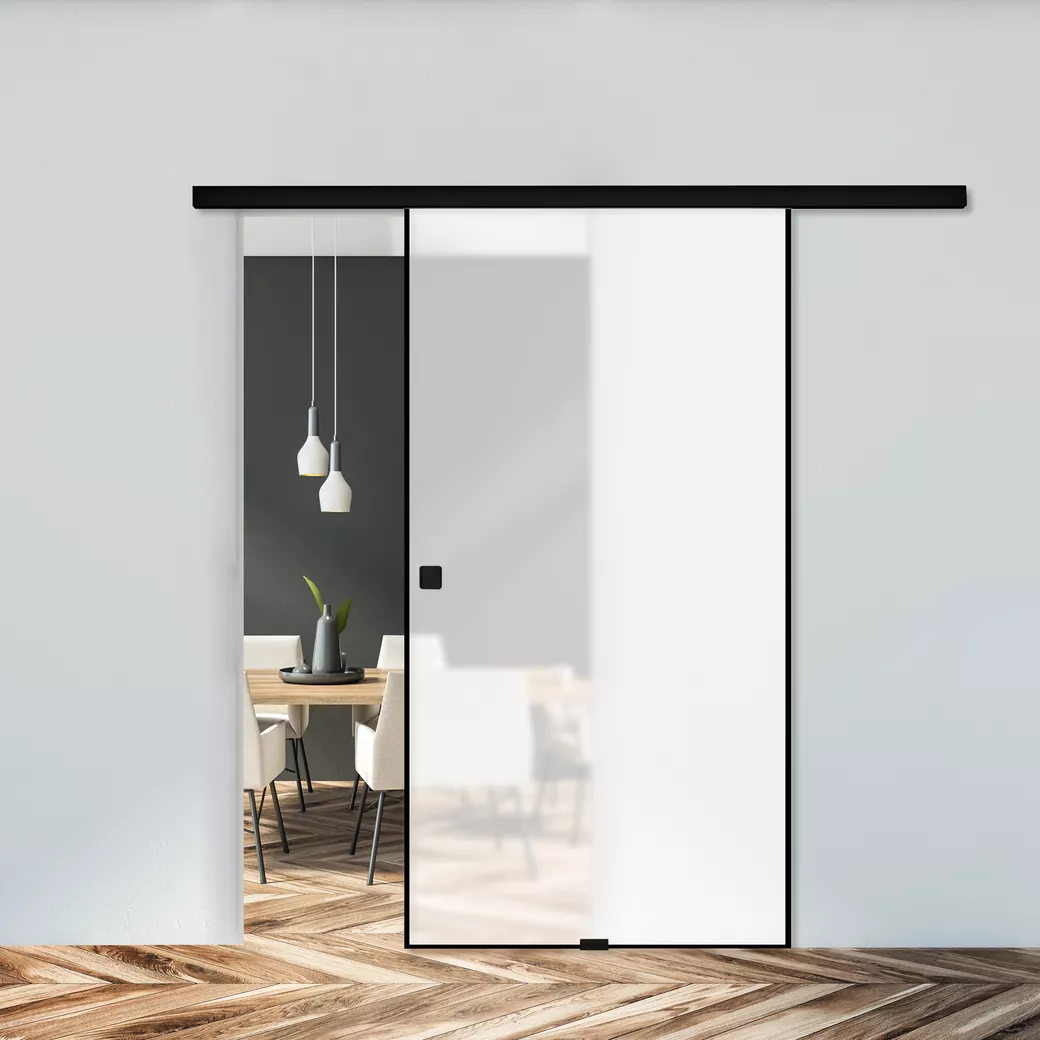 Schiebetürsystem LINEA 40 PREMIUM Wandmontage/Glastür, Holztür 1,9m 1-flg. Schwarz FLEX QUATTRO