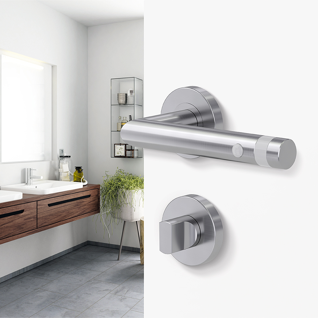 Türgriffgarnitur LED WHITE LIGHT Klipptechnik Rosetten rund WC Edelstahl matt