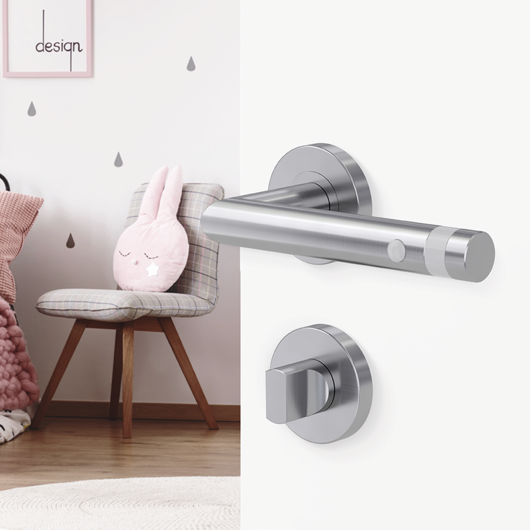 Türgriffgarnitur LED WHITE LIGHT Klipptechnik Rosetten rund WC Edelstahl matt