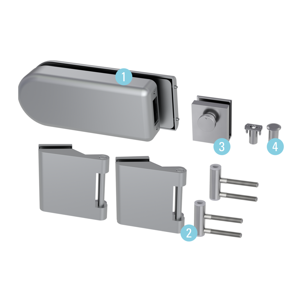 Gegenkasten Set SKY inkl. Türschnäpper, Feststeller,  3tlg. Bänder Alu EV1