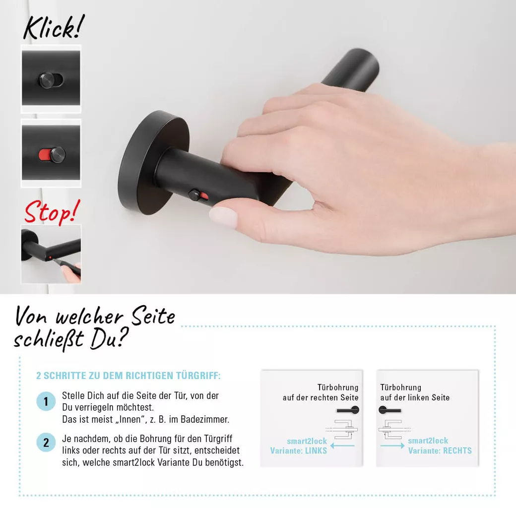 Türgriffgarnitur L-FORM PREMIUM Klipptechnik Rosetten rund smart2lock R schwarz