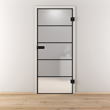 Ambientebild in Wohnraumsituation illustriert die Novadoors Glasdrehtür NOVA 682 BLACK in der Ausführung ESG BASIC GREEN matt