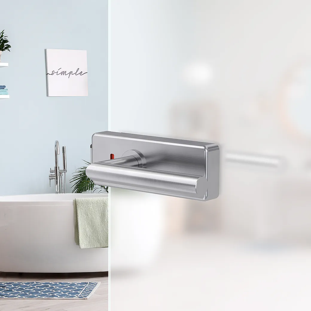 Glastürbeschlagset STYLE PREMIUM WC Flüster 3-tlg. Bänder L-FORM Edelstahl-Optik matt