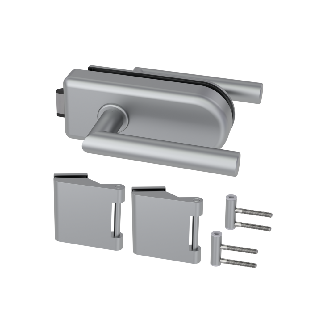 Glastürbeschlagset JUBIDOOR 6.0 unverschließbar Flüster 3-tlg. Bänder L-FORM Alu EV1