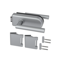 Freigestelltes Produktbild im idealen Blickwinkel fotografiert zeigt das Griffwerk Glastürbeschlagset SKS 62 unverschließbar, Flüster, 3-tlg. Bänder, Alu EV1 NOVA 297