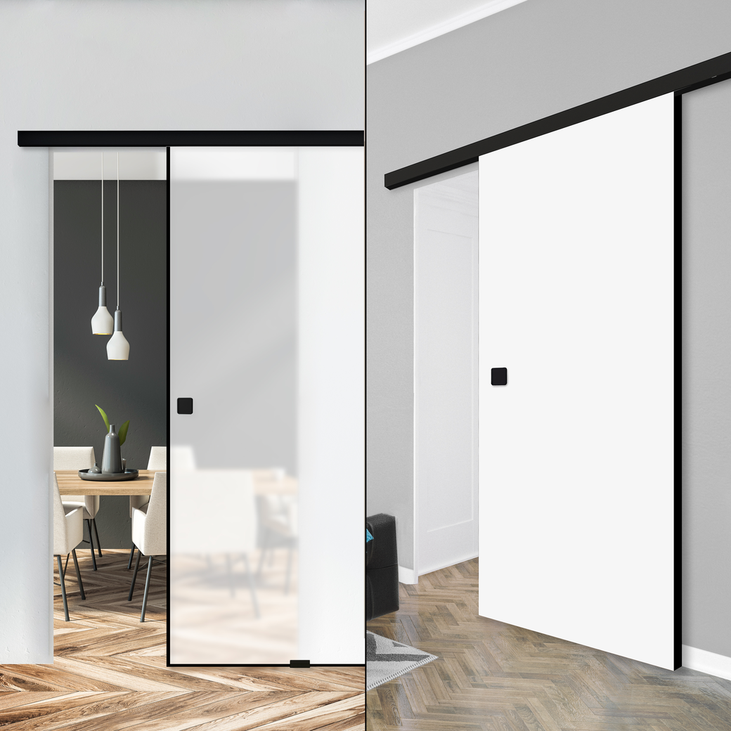 Schiebetürsystem LINEA 40 PREMIUM Wandmontage/Glastür, Holztür 1,9m 1-flg. Schwarz FLEX QUATTRO