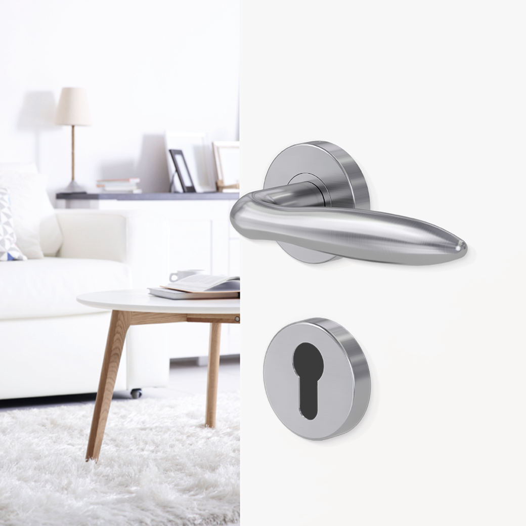 Türgriffgarnitur FUN Klipptechnik Rosetten rund Profilzylinder Edelstahl matt