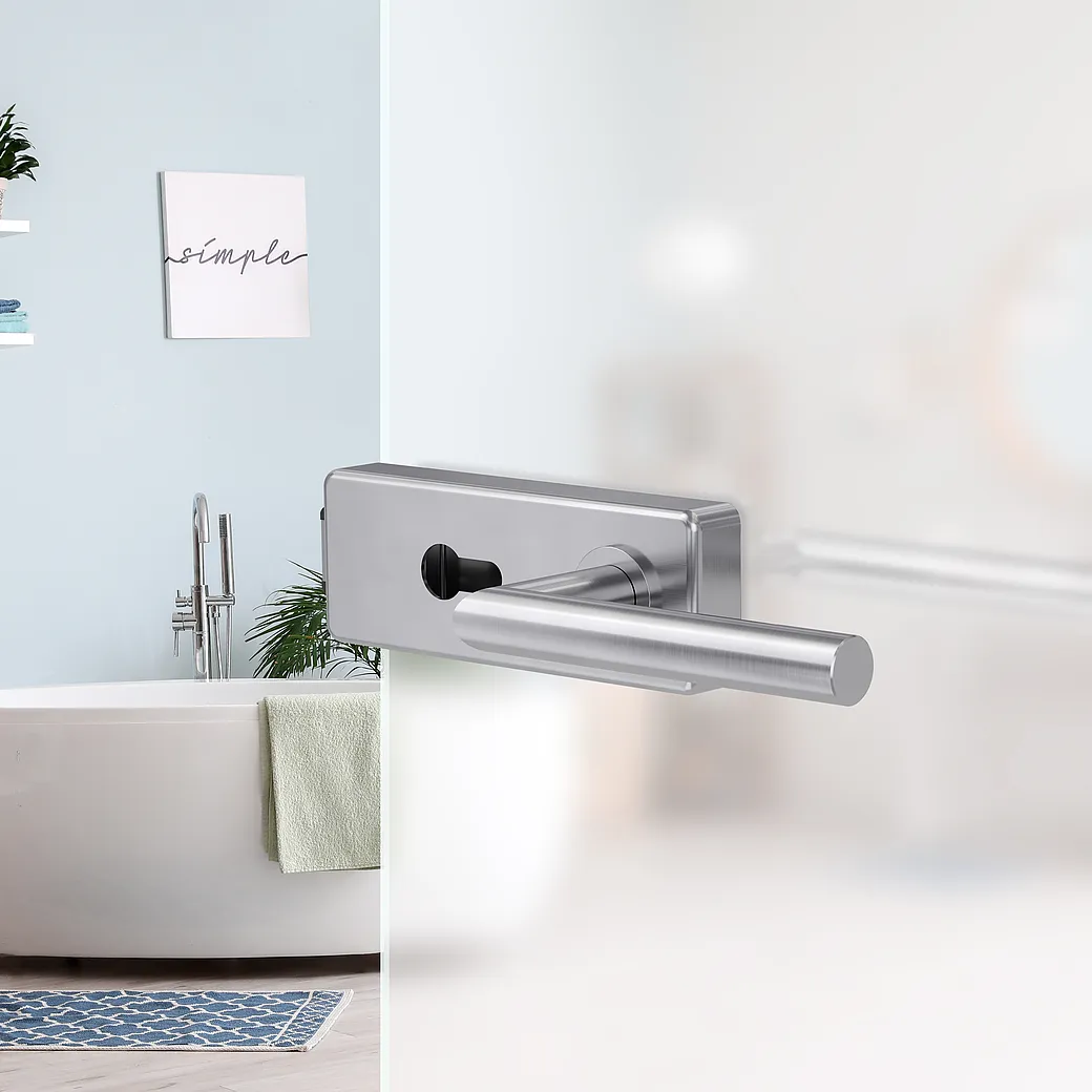 Glastürbeschlagset STYLE PREMIUM Profilzylinder Flüster 3-tlg. Bänder L-FORM Edelstahl-Optik matt