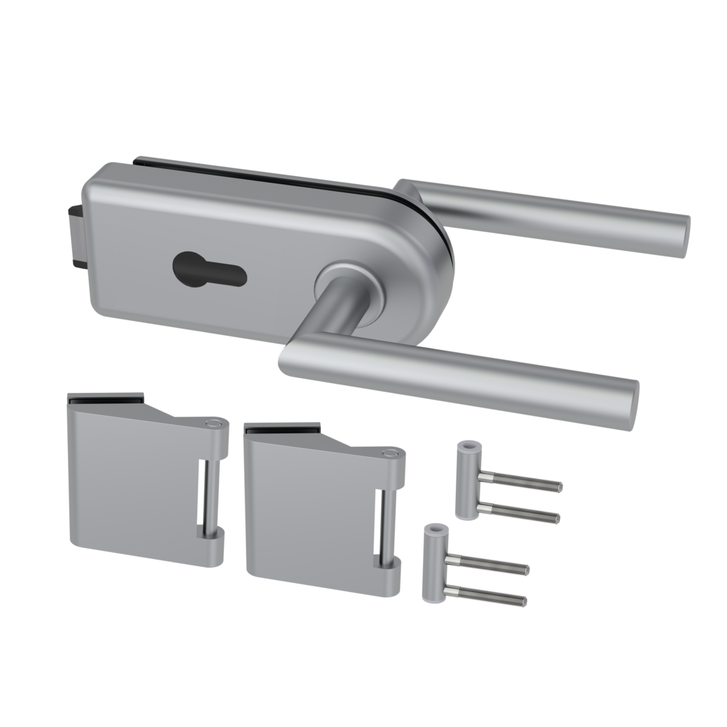 Glastürbeschlagset SKY 1.0 Profilzylinder Flüster 3-tlg. Bänder L-FORM Alu EV1