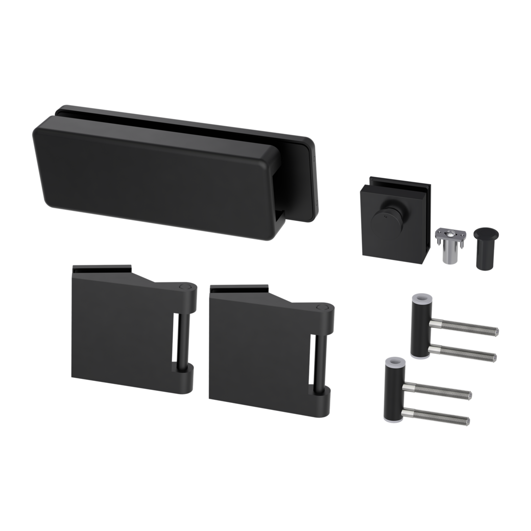 Gegenkasten Set STYLE PREMIUM inkl. Türschnäpper, Feststeller,  3tlg. Bänder Schwarz