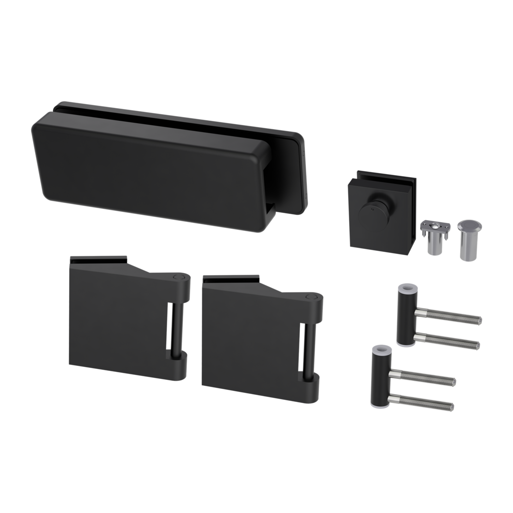 Gegenkasten Set STYLE PREMIUM inkl. Türschnäpper, Feststeller,  3tlg. Bänder Schwarz