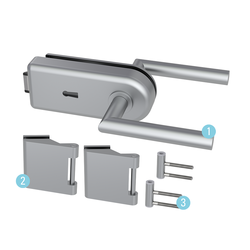 Glastürbeschlagset SKY Buntbart Flüster 3-tlg. Bänder L-FORM Alu EV1
