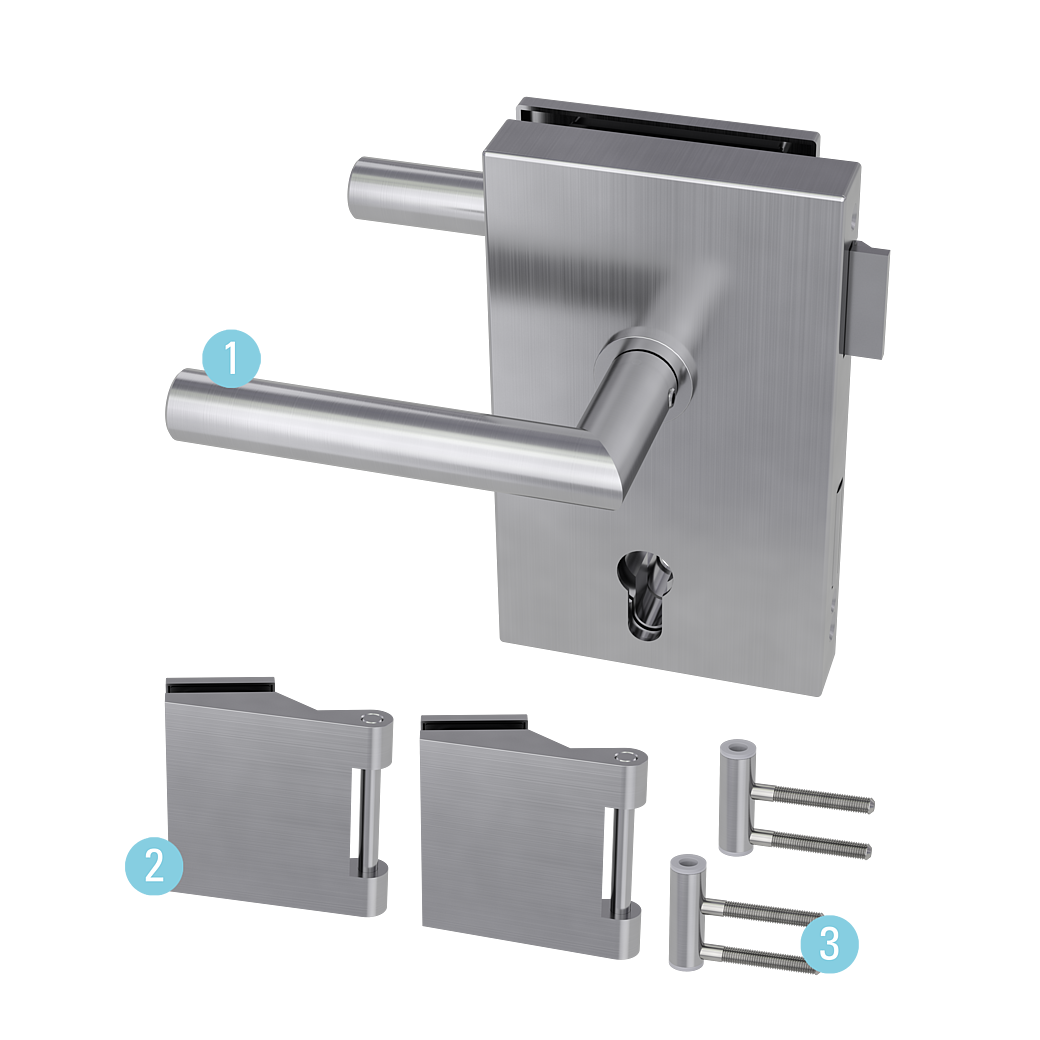 Glastürbeschlagset QUATTRO 1.0 Profilzylinder L Standard 3-tlg. Bänder L-FORM Edelstahl matt