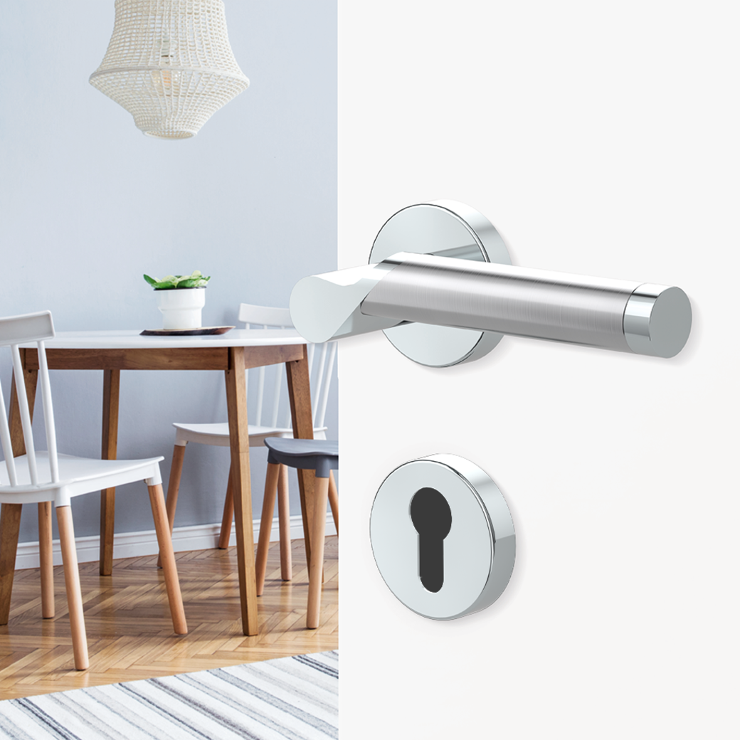 Türgriffgarnitur ALABAMA Klipptechnik Rosetten rund Profilzylinder Edelstahl poliert-matt