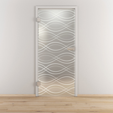 Ambientebild in Wohnraumsituation illustriert die Diamond Doors Glasdrehtür DD 542 in der Ausführung ESG BASIC GREEN matt