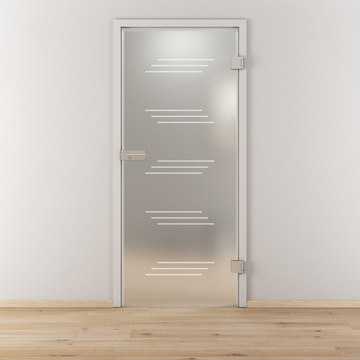 Ambientebild in Wohnraumsituation illustriert die Diamond Doors Glasdrehtür DD 591 in der Ausführung ESG BASIC GREEN matt