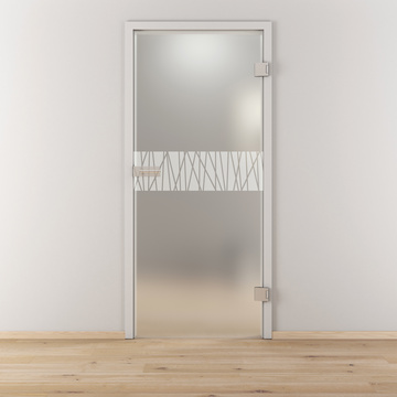 Ambientebild in Wohnraumsituation illustriert die Novadoors Glasdrehtür NOVA 546 in der Ausführung ESG BASIC GREEN matt
