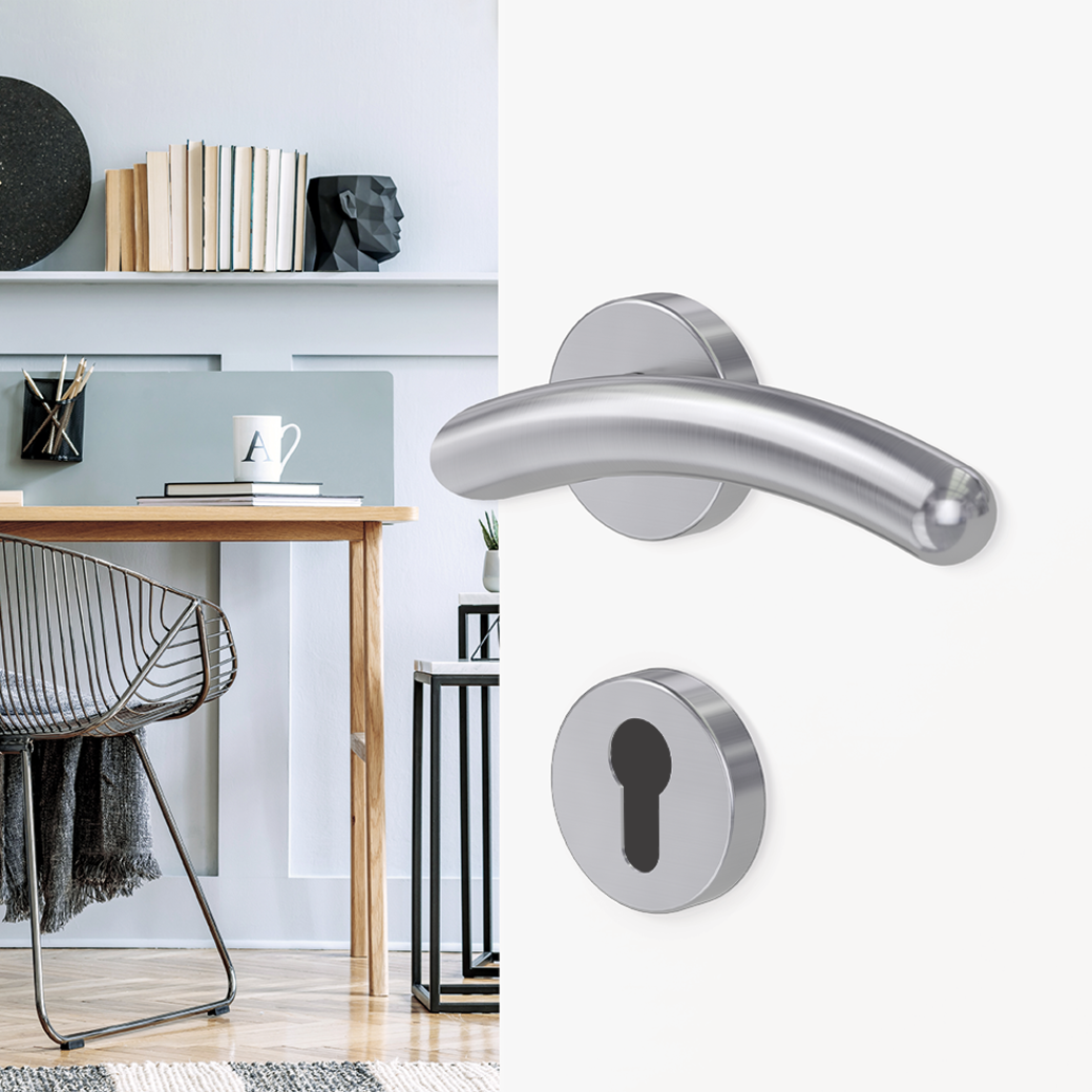 Türgriffgarnitur SWING Klipptechnik Rosetten rund Profilzylinder Edelstahl matt