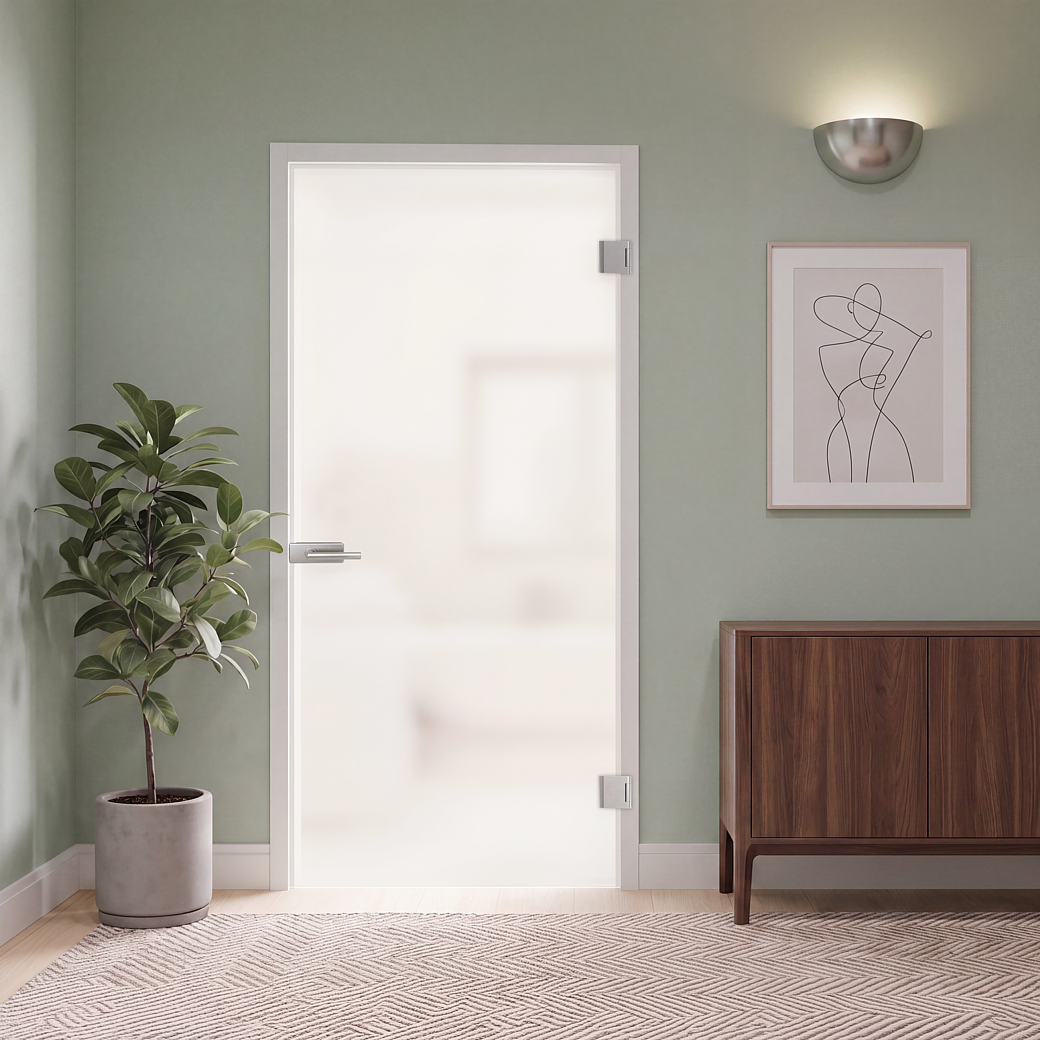 Glastürbeschlagset STYLE PREMIUM unverschließbar Flüster 3-tlg. Bänder L-FORM Edelstahl-Optik matt