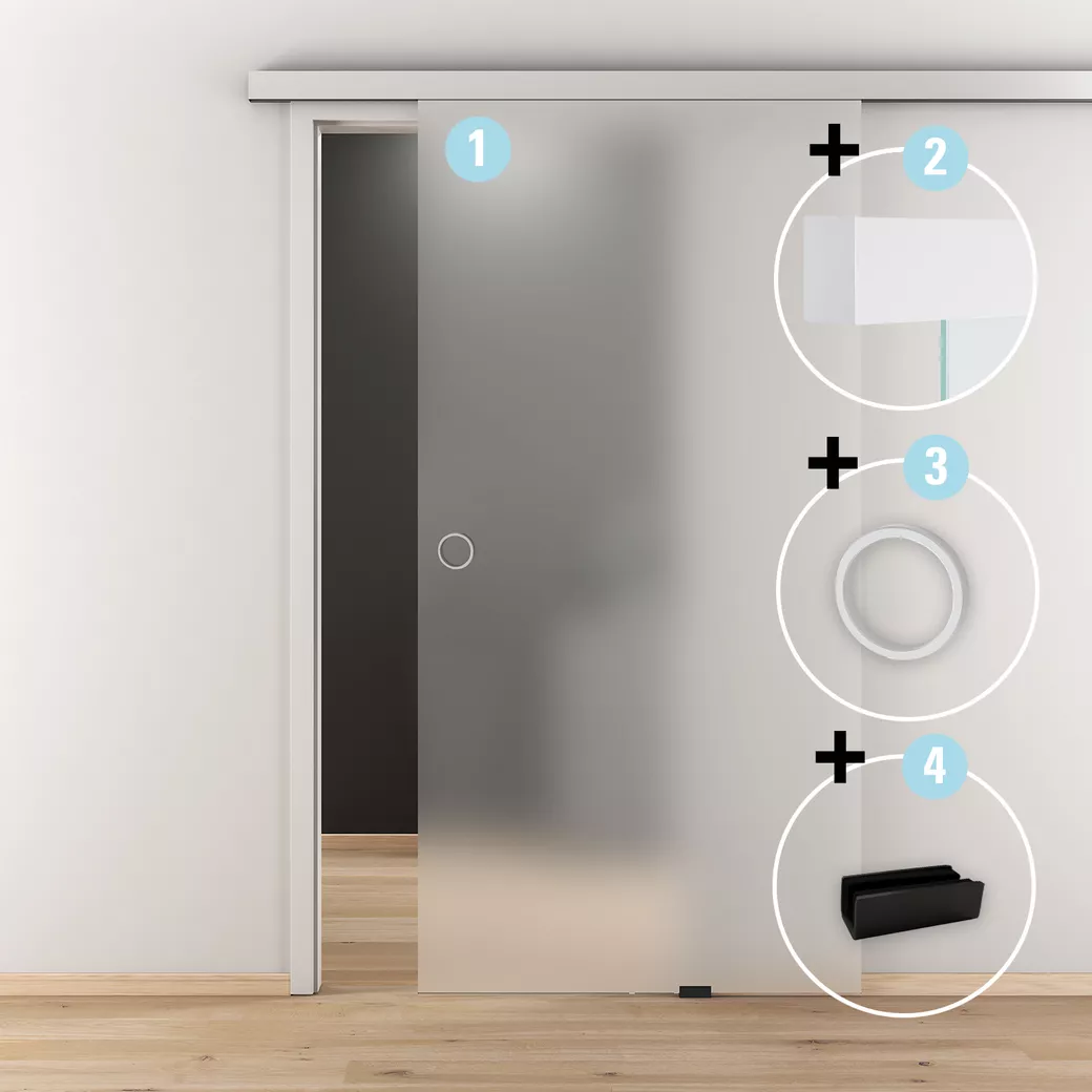 Schiebetür-Set SMILE DOORS Glas matt 935x2058mm Wandmontage inkl. GM_49110 Alu EV1