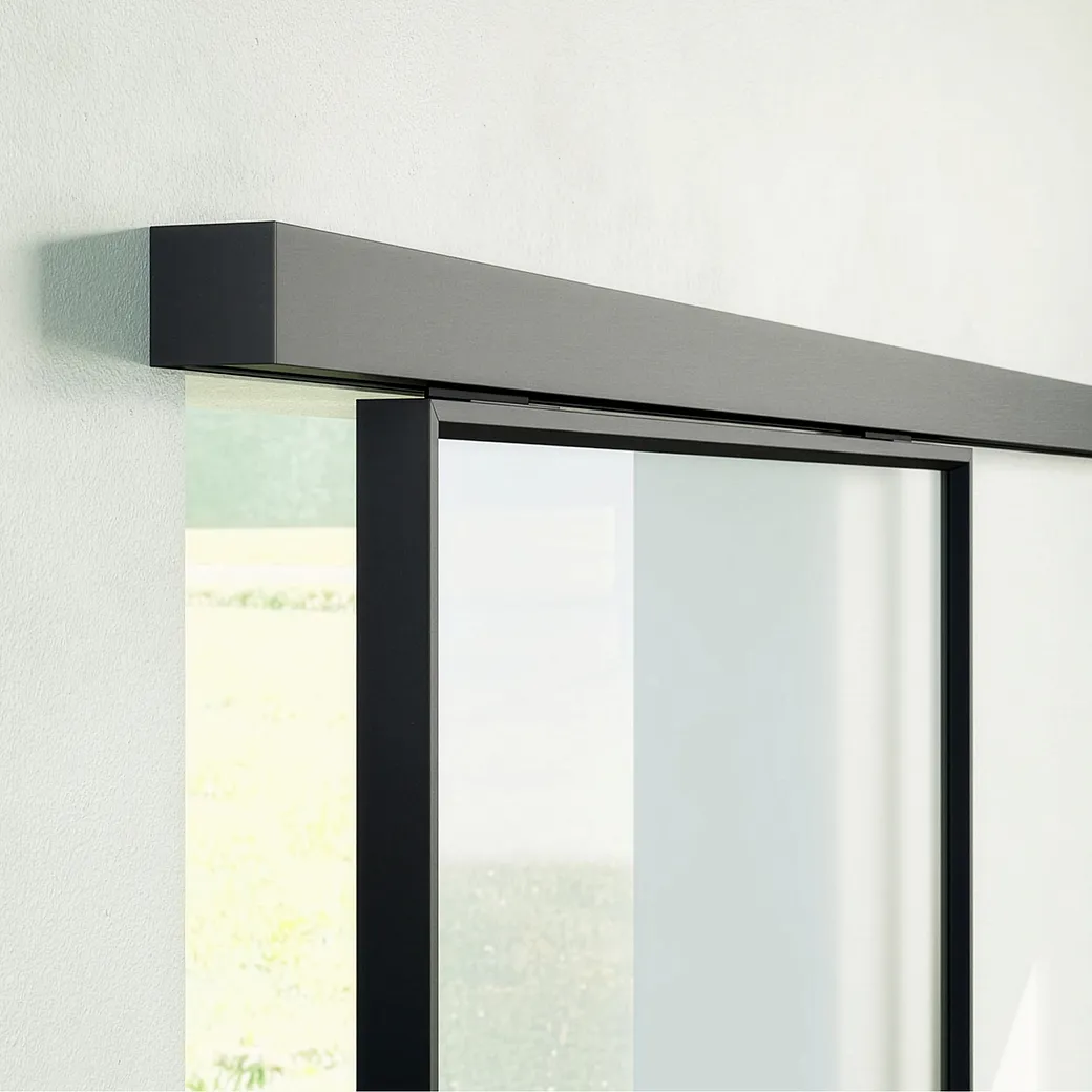 Schiebetür-Set JUBIDOOR LOFTLINE BLACK inkl. Griffstange Glas teilmattiert 935x2058 Wandmontage