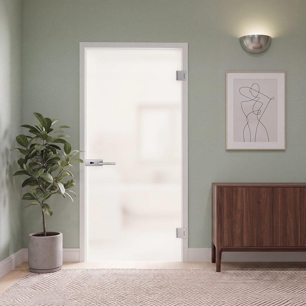 Glastürbeschlagset STYLE PREMIUM Profilzylinder Flüster 3-tlg. Bänder L-FORM Edelstahl-Optik matt