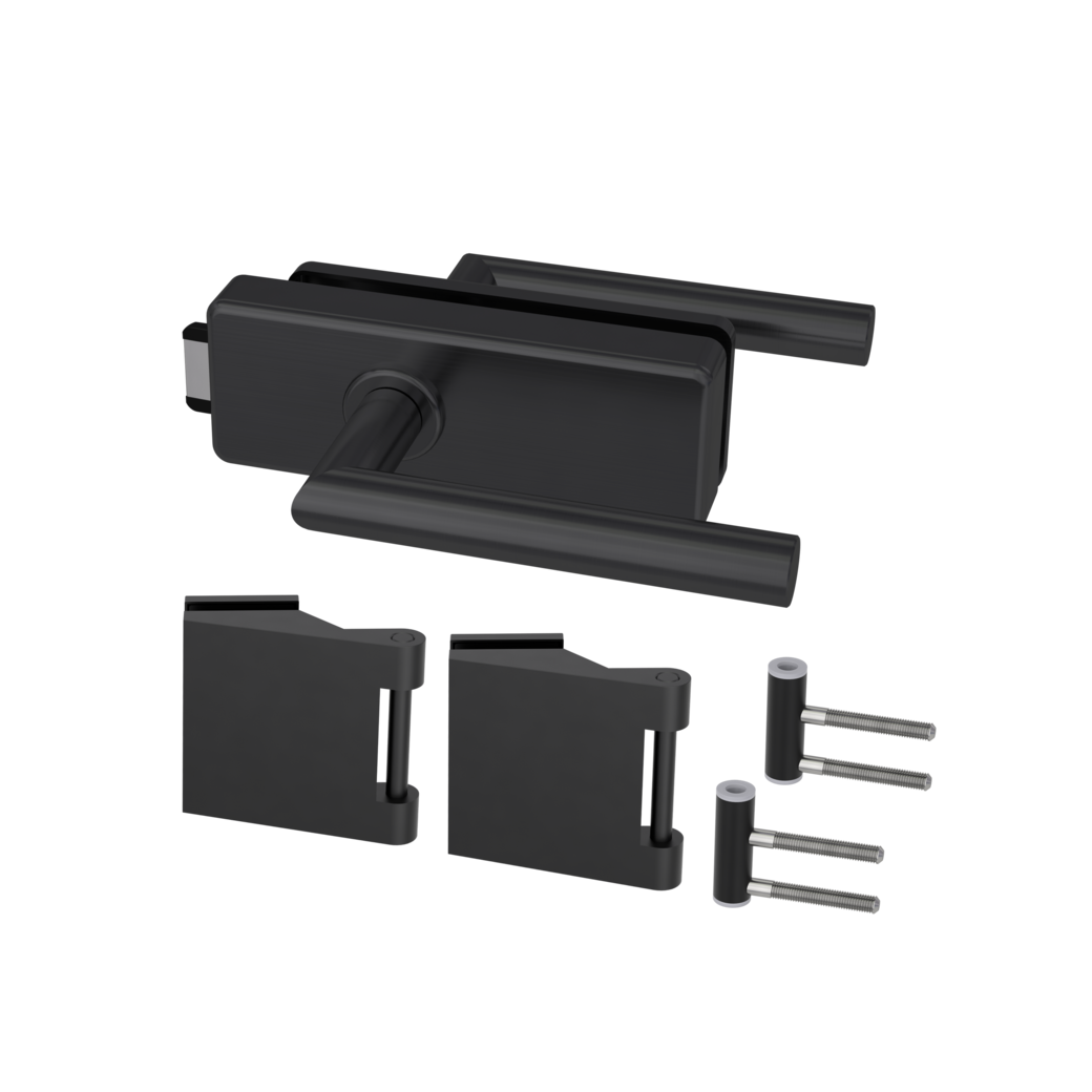 Glastürbeschlagset STYLE PREMIUM unverschließbar Flüster 3-tlg. Bänder L-FORM schwarz Schwarz