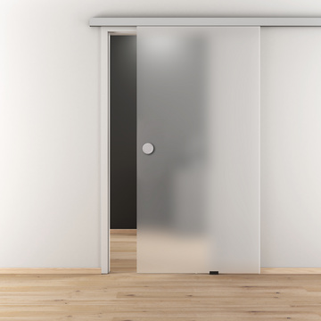 Ambientebild in Wohnraumsituation illustriert die Diamond Doors Glasschiebetür DD 601 in der Ausführung ESG BASIC GREEN matt