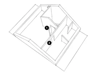 Skizze zeigt die Diamond Doors Projekt-Idee Wohnraumsituation nach Dachausbau