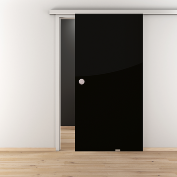 Ambientebild in Wohnraumsituation illustriert die Diamond Doors Glasschiebetür VSG BLACK 517 in der Ausführung VSG BASIC GREEN schwarz blickdicht