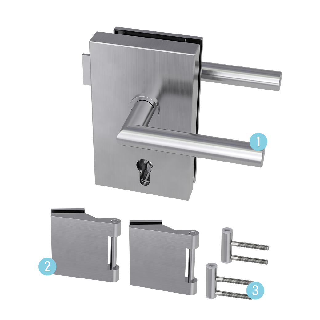 Glastürbeschlagset QUATTRO 1.0 Profilzylinder R Standard 3-tlg. Bänder L-FORM Edelstahl matt