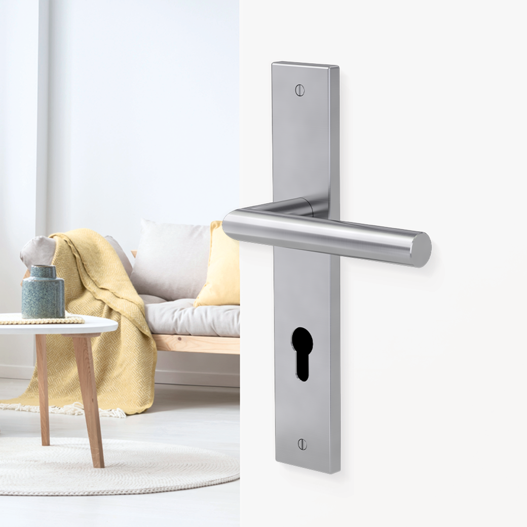 Türgriffgarnitur IOWA Deko-Schraube Langschild eckig Profilzylinder Edelstahl matt