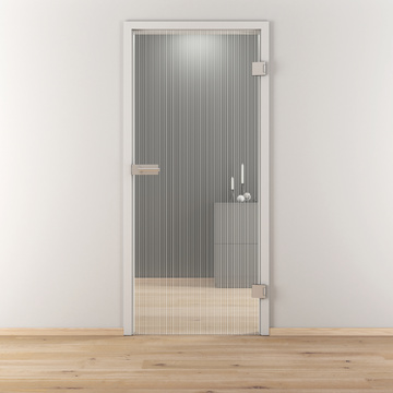 Ambientebild in Wohnraumsituation illustriert die Novadoors Glasdrehtür NOVA 515 in der Ausführung ESG PURE WHITE matt
