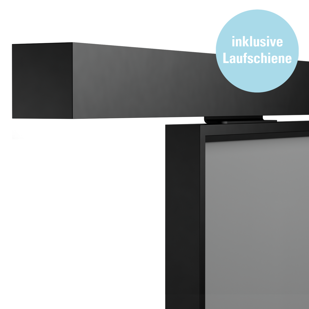 Schiebetür-Set JUBIDOOR LOFTLINE BLACK inkl. Griffstange Glas teilmattiert 935x2058 Wandmontage
