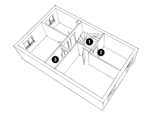 Skizze zeigt die Diamond Doors Projekt-Idee Wohnraumsituation vor Erdgeschoss Renovierung