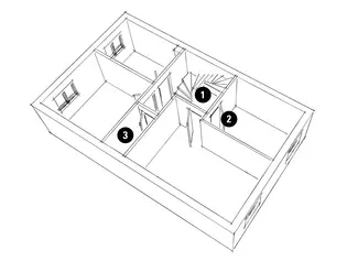 Skizze zeigt die Diamond Doors Projekt-Idee Wohnraumsituation vor Erdgeschoss Renovierung