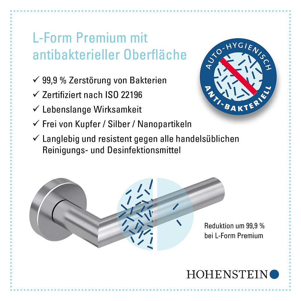 Türgriffgarnitur L-FORM PREMIUM Klipptechnik GK3 Rosetten rund WC Edelstahl matt
