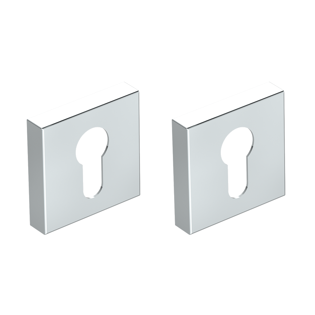 Schlüsselrosettenpaar eckig Profilzylinder Klipptechnik Edelstahl poliert
