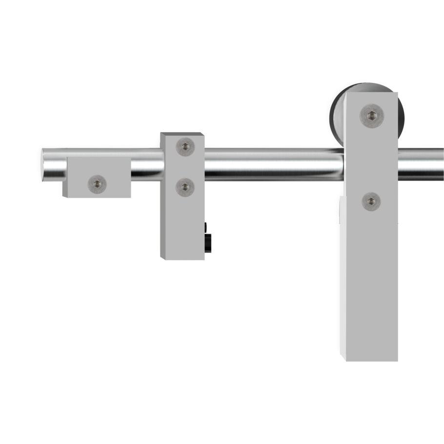 Freigestelltes Produktbild im idealen Blickwinkel fotografiert zeigt das Diamond Doors Schiebetürsystem TENDER PURE für Glastür, 1-flügelig, Edelstahl-Optik matt
