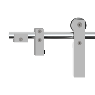 Freigestelltes Produktbild im idealen Blickwinkel fotografiert zeigt das Diamond Doors Schiebetürsystem TENDER PURE für Glastür, 1-flügelig, Edelstahl-Optik matt