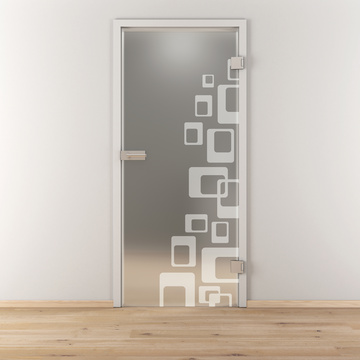 Ambientebild in Wohnraumsituation illustriert die Novadoors Glasdrehtür NOVA 608 in der Ausführung ESG BASIC GREEN matt