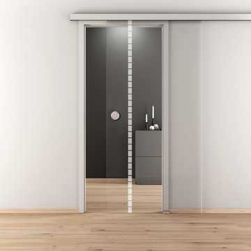Ambientebild in Wohnraumsituation illustriert die Novadoors Glasschiebetür NOVA 598 in der Ausführung ESG BASIC GREEN klar