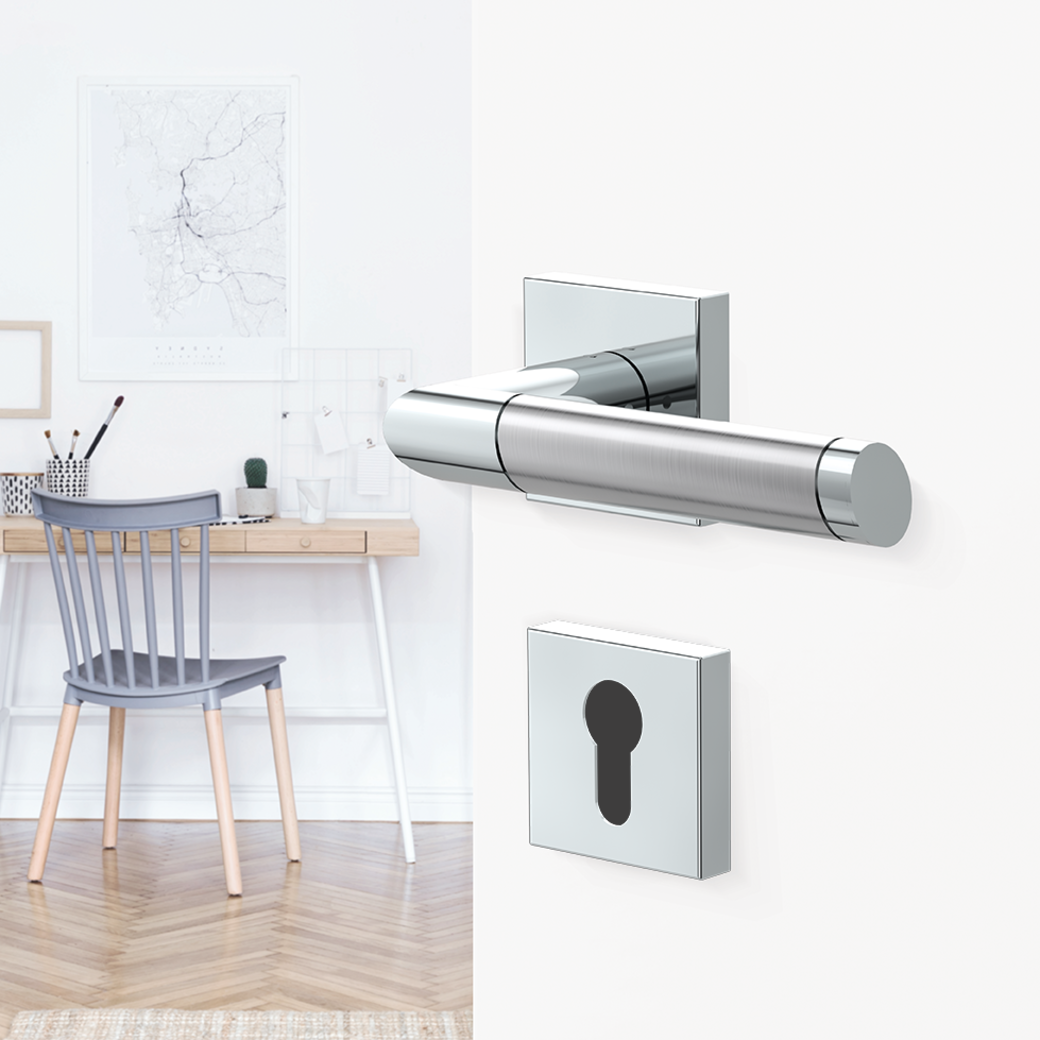 Türgriffgarnitur GEORGIA Klipptechnik Rosetten eckig Profilzylinder Edelstahl poliert-matt