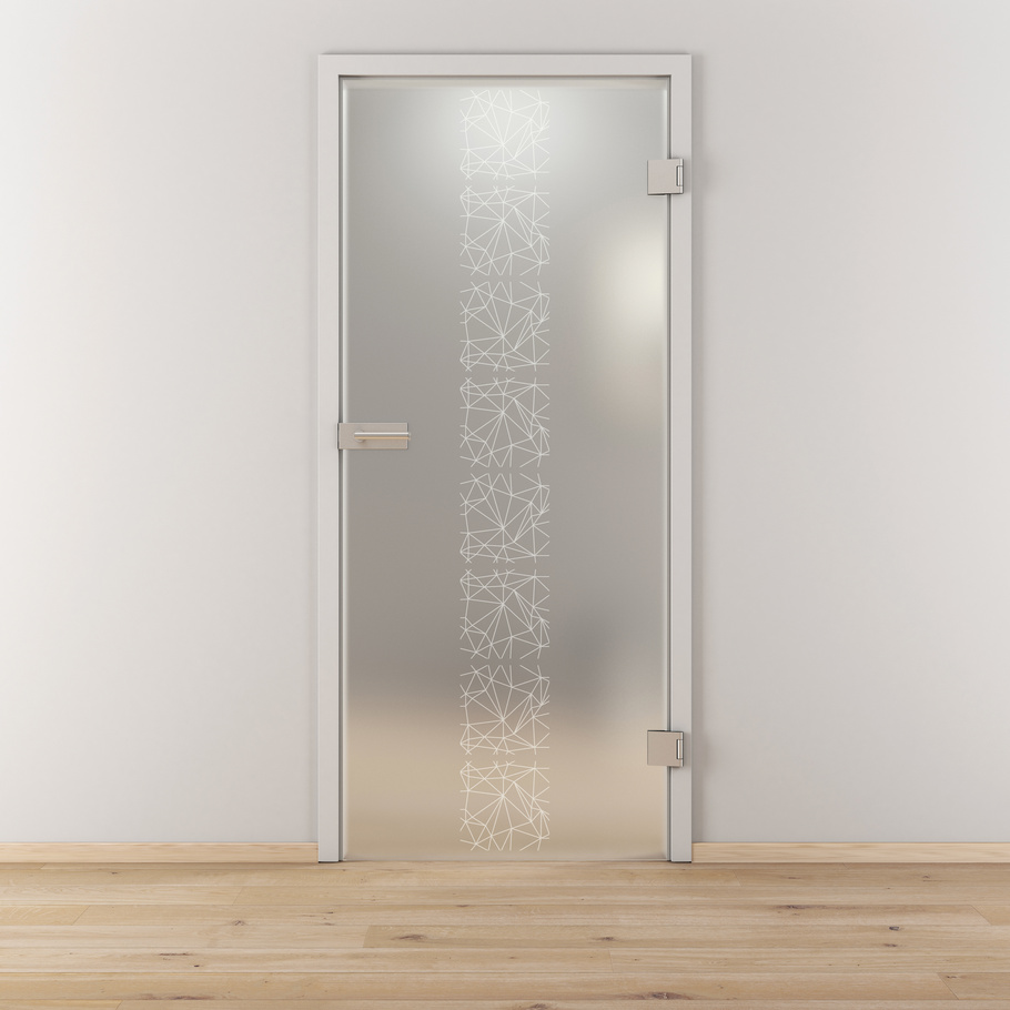 Ambientebild in Wohnraumsituation illustriert die Novadoors Glasdrehtür NOVA 504 in der Ausführung ESG BASIC GREEN matt