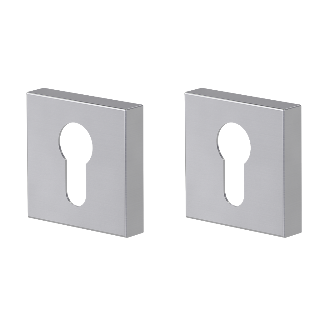 Schlüsselrosettenpaar eckig Profilzylinder Klipptechnik Edelstahl matt