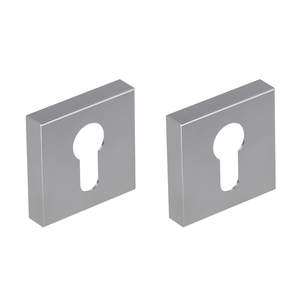 Schlüsselrosettenpaar eckig Profilzylinder Klipptechnik Edelstahl matt