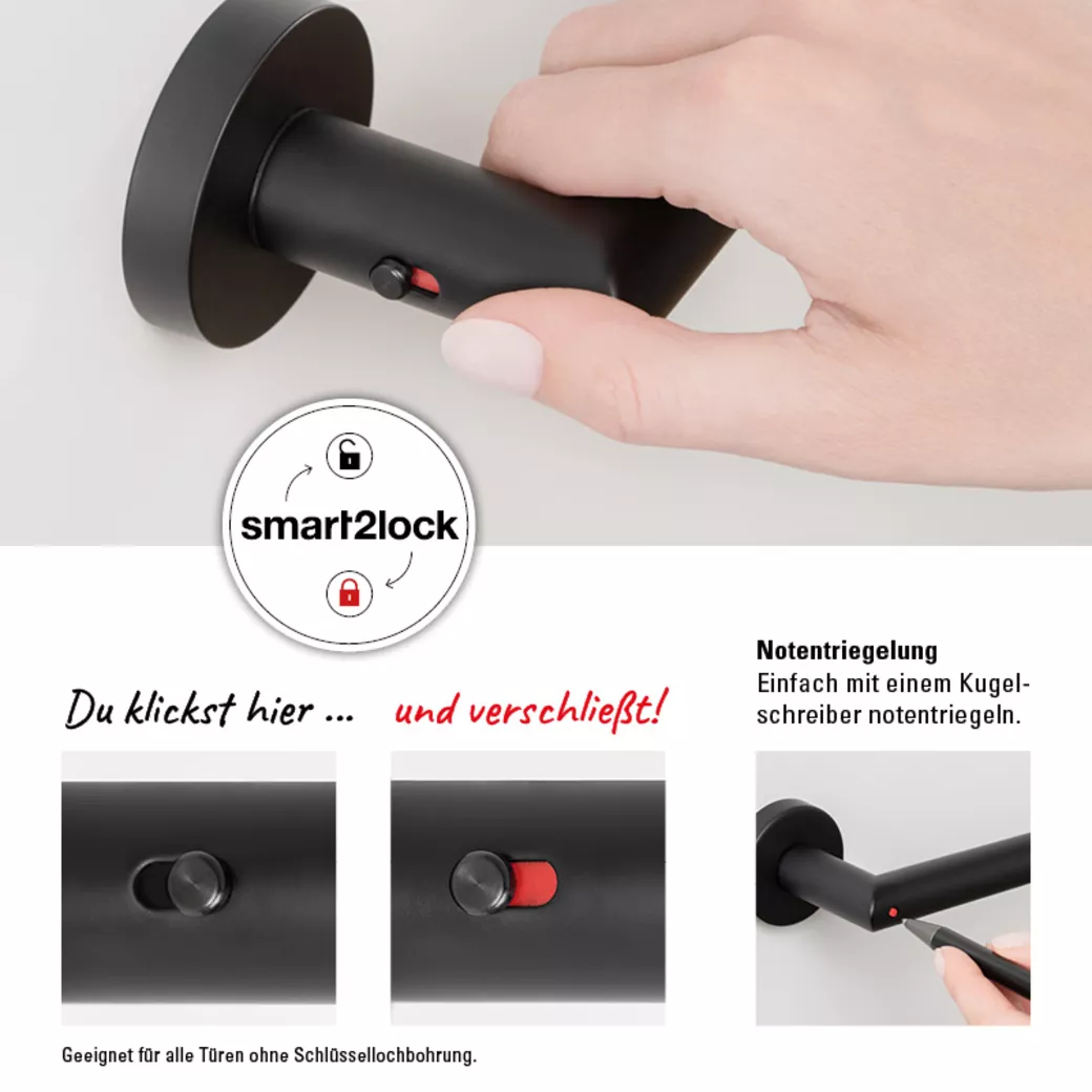 Türgriffgarnitur L-FORM PREMIUM Klipptechnik Rosetten rund smart2lock R schwarz