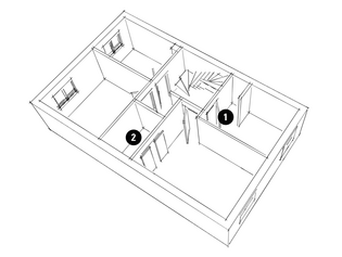 Skizze zeigt die Diamond Doors Projekt-Idee Wohnraumsituation nach Erdgeschoss Renovierung