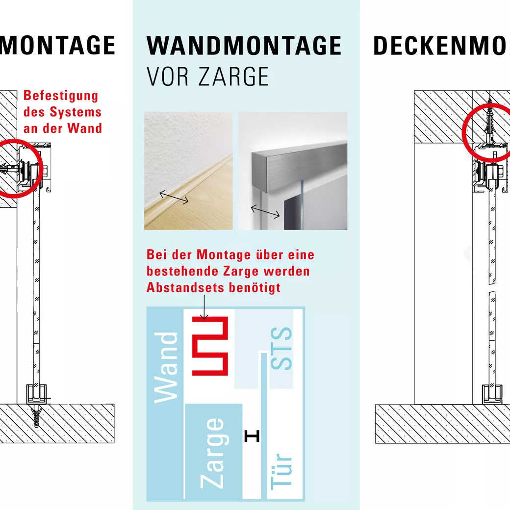Wandabstand-Set GALAXY 1-flügelig Distanzscheibenset Edelstahl matt